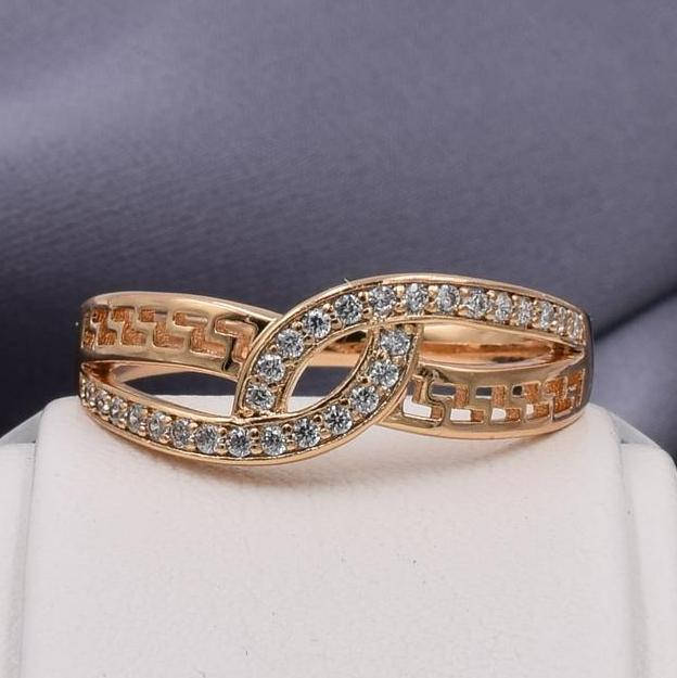 

Кольцо Xuping 12793 ширина 9 мм белые фианиты позолота 18К размер 21