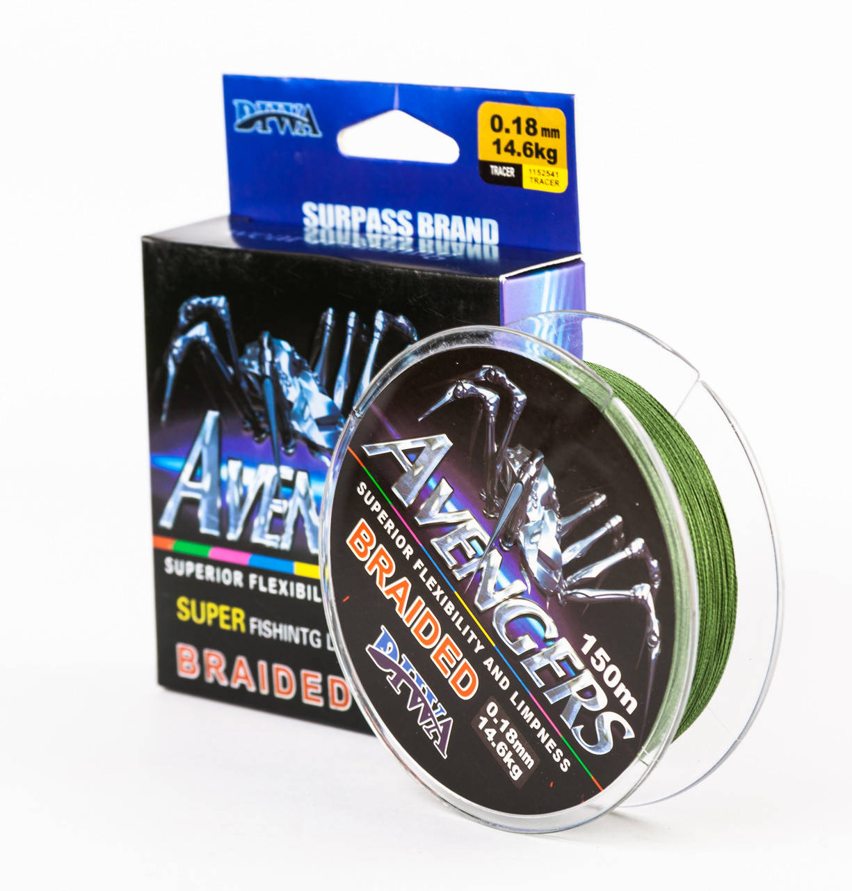 

Шнур 150м Diwa Avengers 0,10мм плетенный 4-х жильный тест 8кг, Зелёный