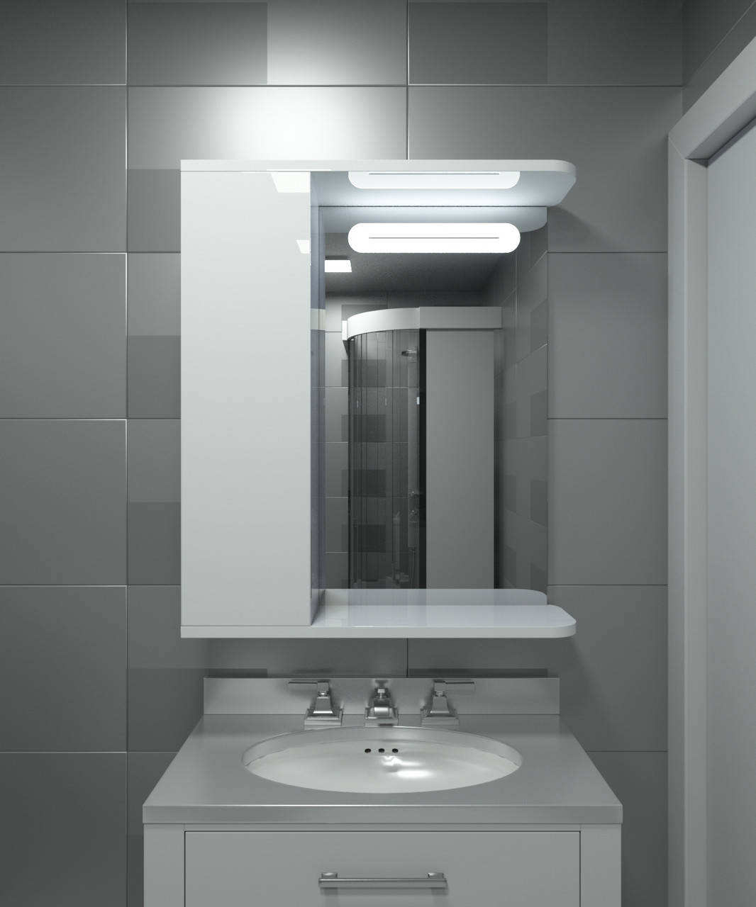 

Зеркальный шкаф с LED подсветкой ШК600/2 дверь слева