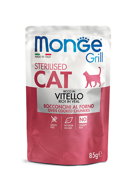 

Влажный корм MONGE Монж CAT GRILL Sterilised телятина, 0,085 кг