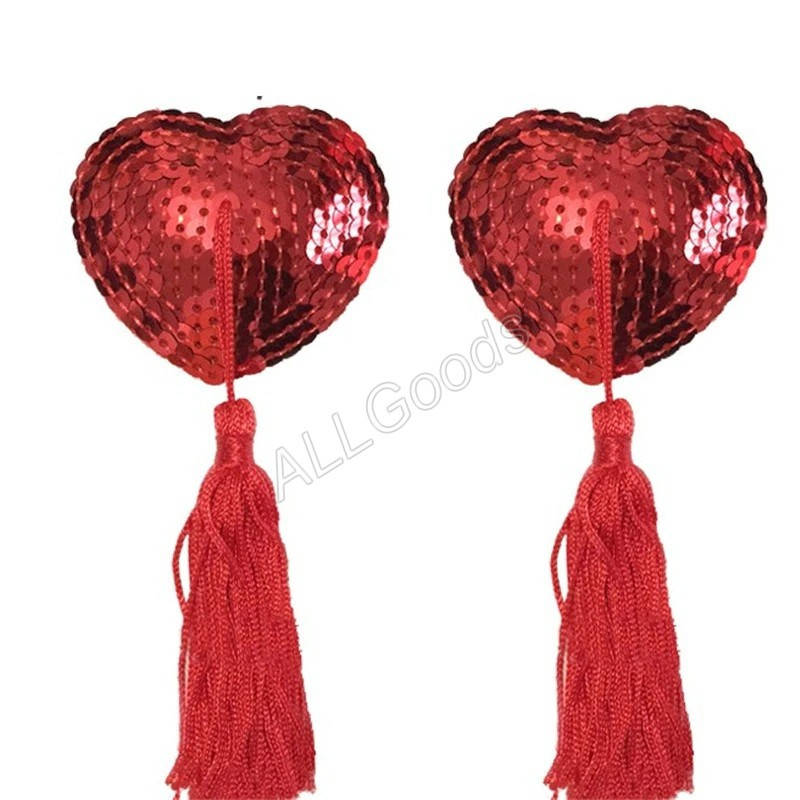 

Наклейки на грудь 1 пара. Стикини Сердце с бахромой Красный