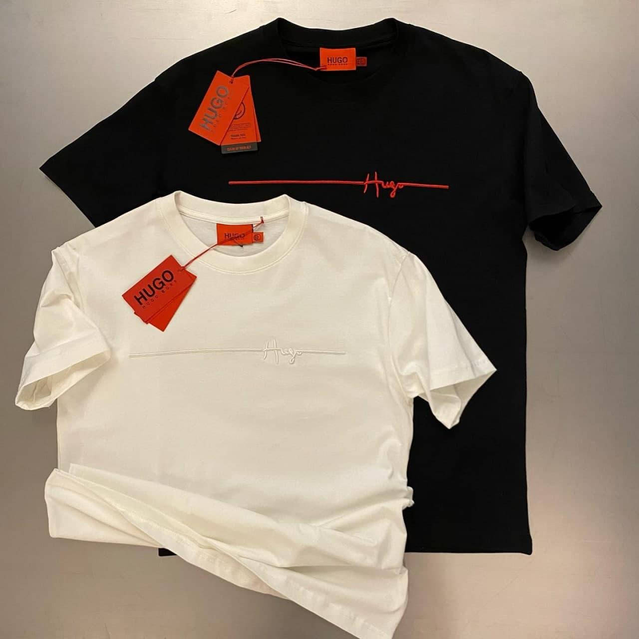 

Мужская брендовая футболка hugo boss черного цвета с красной линией L