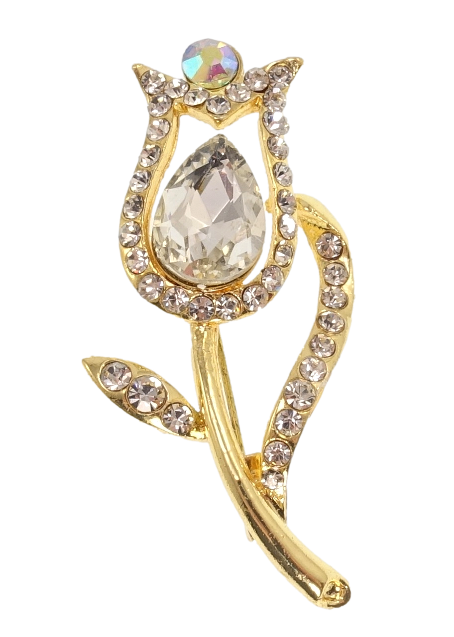 

Брошь "Тюльпан с белыми стразами"