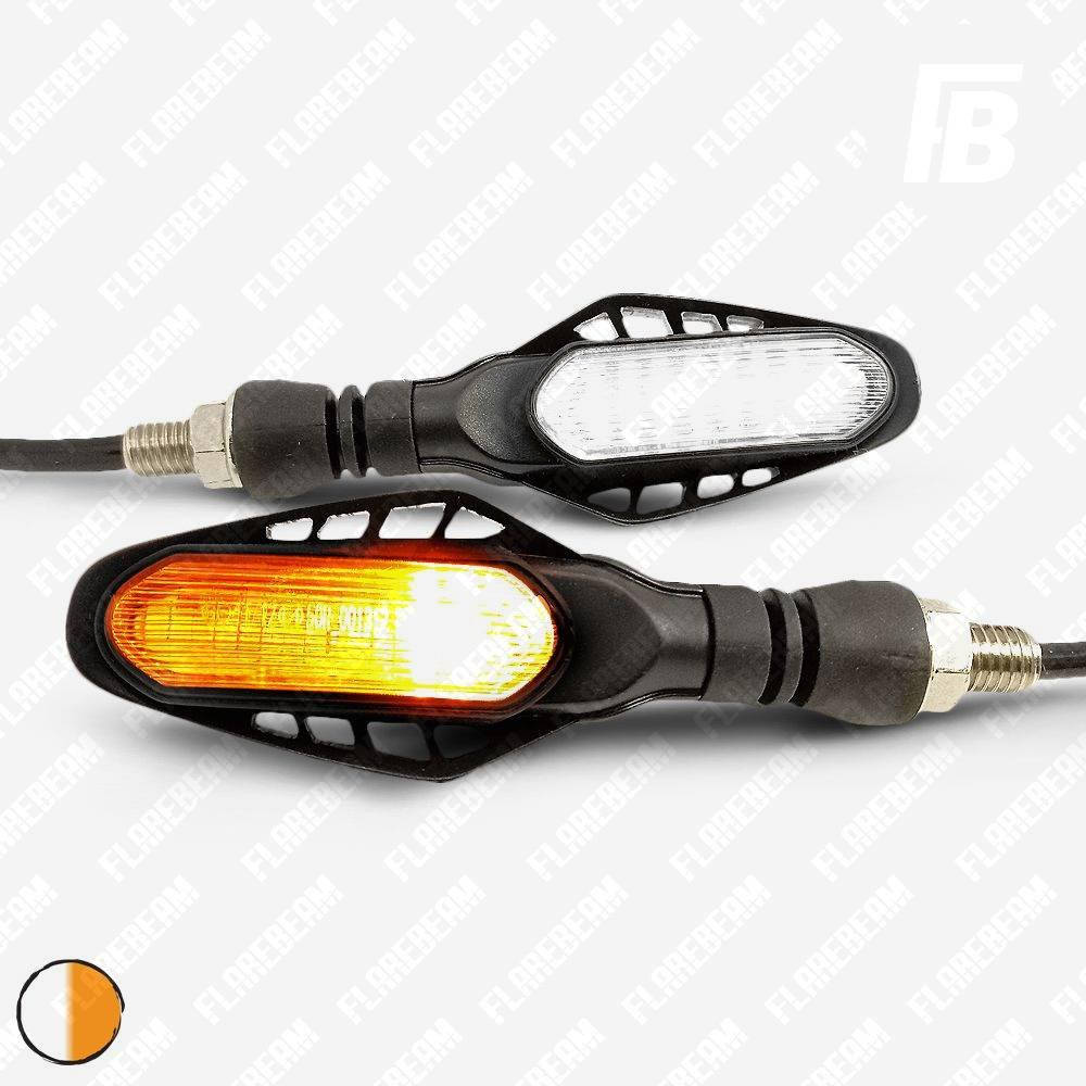 

Поворотники (бегущие) и ДХО 08 на мотоцикл LED, "линия", SMD 2835*12+12, чёрные, 2 шт. (оранжевый + белый)