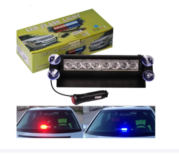 

Стробоскоп на присосках красно-синий на лобовое стекло 8 LED strobe light flash вспышки (з343)