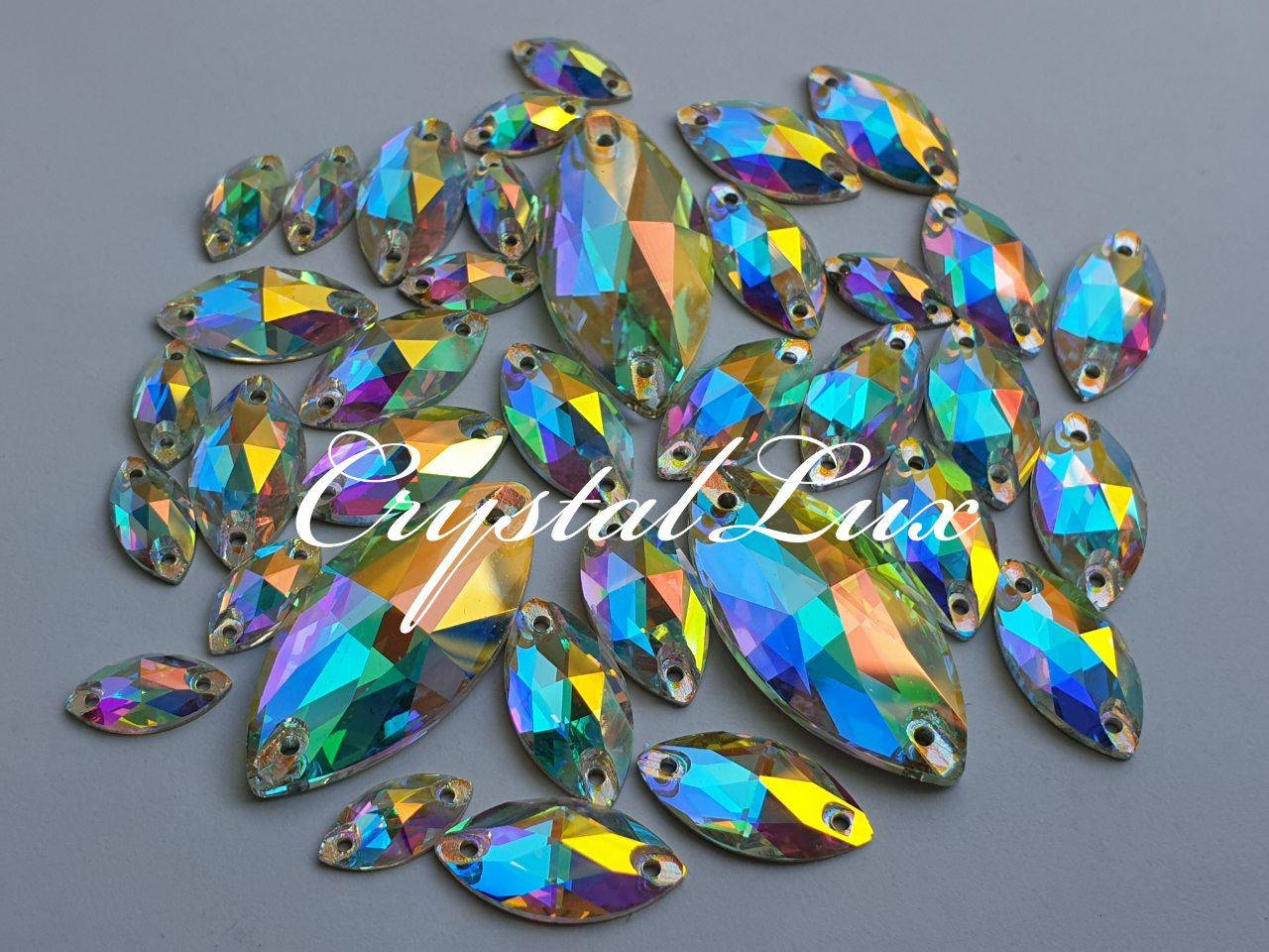 

Стразы пришивные LUX Маркиз 9*18мм. Crystal AB