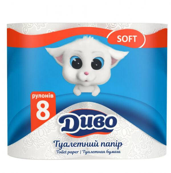 

Туалетная бумага Диво Soft софт белая 8 шт , 2х слойная на гильзе, Белый