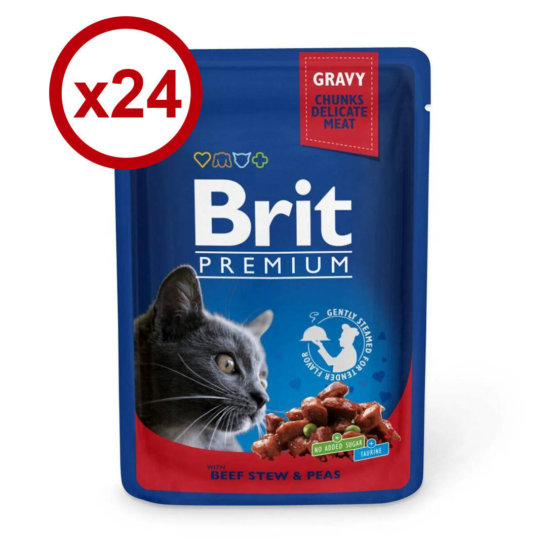 

Brit Premium Cat pouch 100г *24шт паучи для кошек (тушеная говядина и горох)