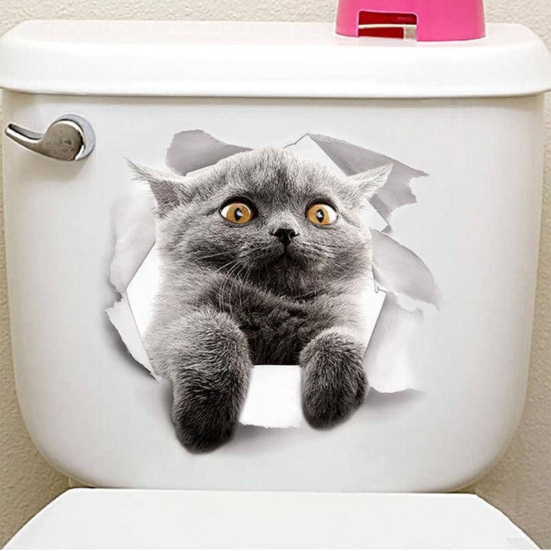 

Наклейка стикер WC кот на унитаз,дверь 24см*23см, Серый