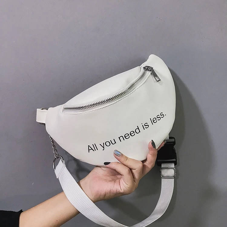 

Женская бананка классическая поясная сумочка через плечо All you need is less белая, Белый