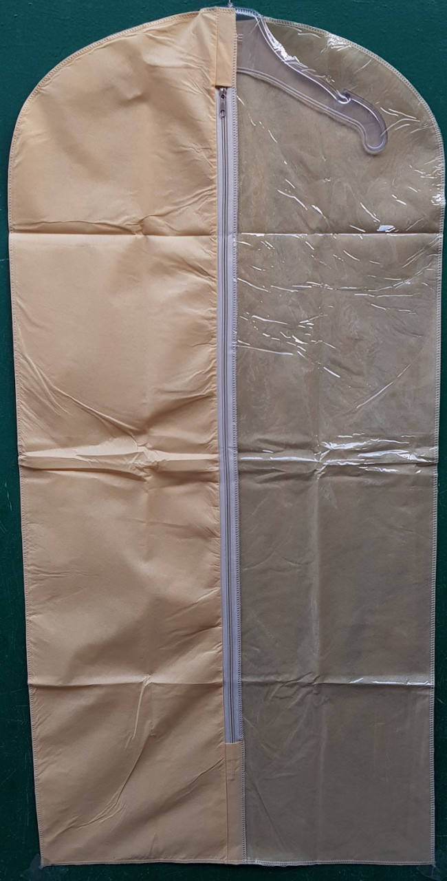

Бежевый чехол для одежды флизелиновый на молнии с прозрачной вставкой, размер 60*120 см