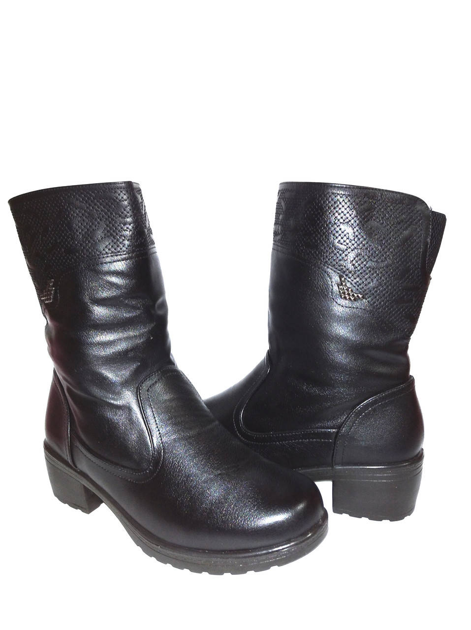 

Женские зимние ботинки, на устойчивом каблуке на широкую ногу и голень 39р, Черный