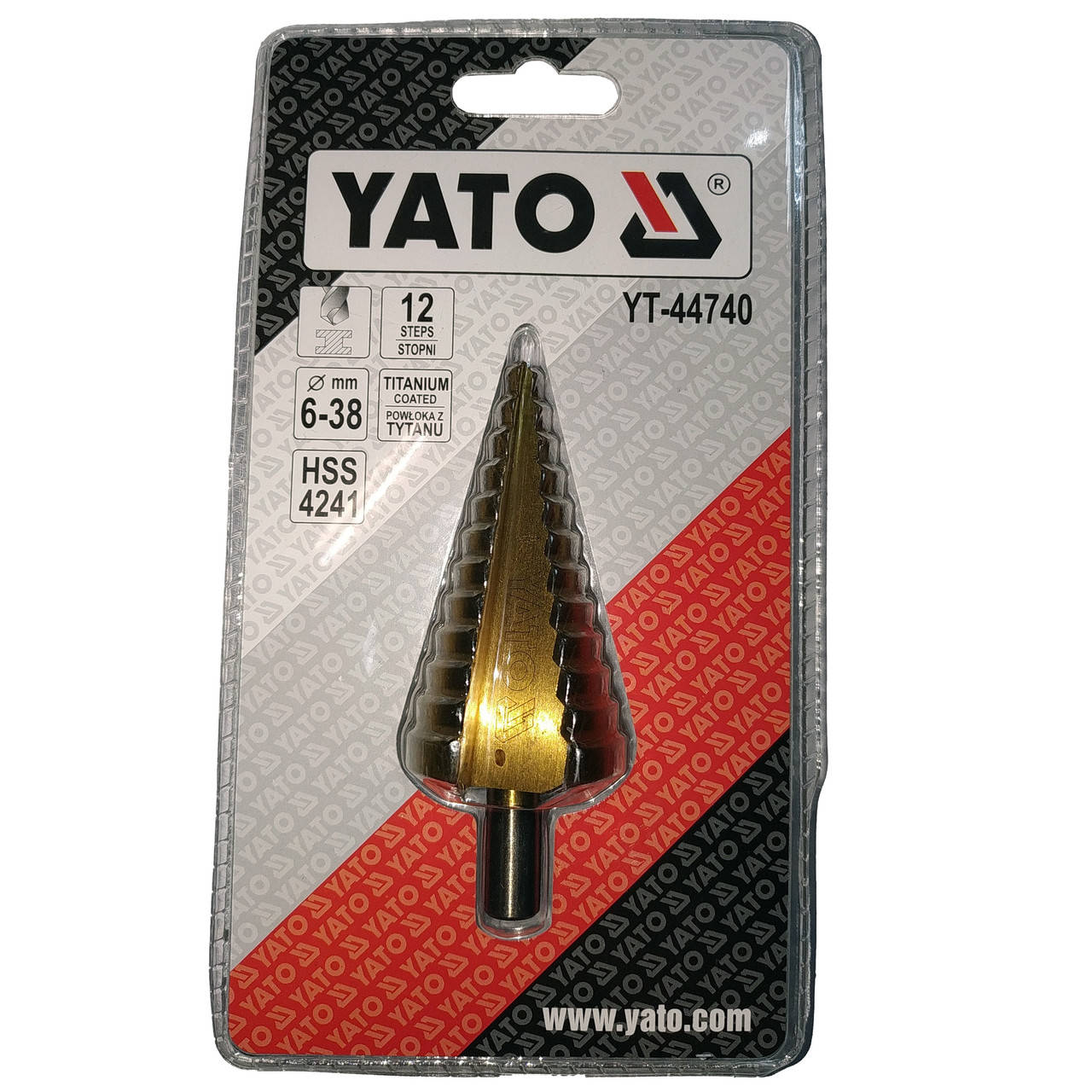 

Ступенчатое конусное сверло по металлу YATO HSS 4241, 6-38 мм, L= 105 мм