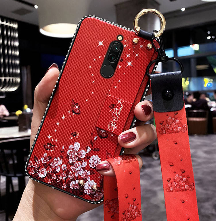 

Чехол Lanyard для Xiaomi Redmi 8 бампер с ремешком Red