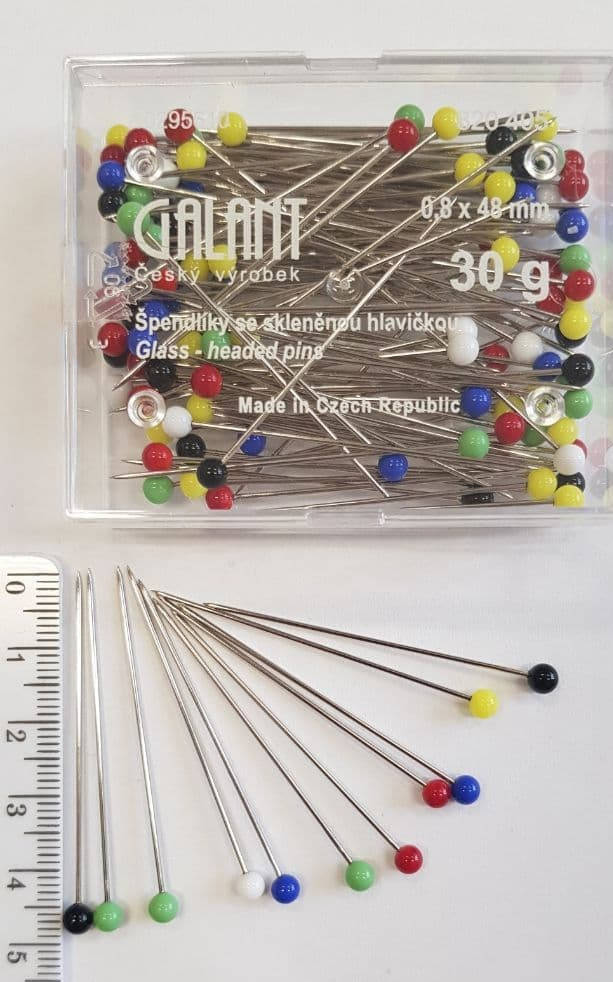 

Булавки портновские чешские, со стеклянной головкой, 0,8 х 48 мм