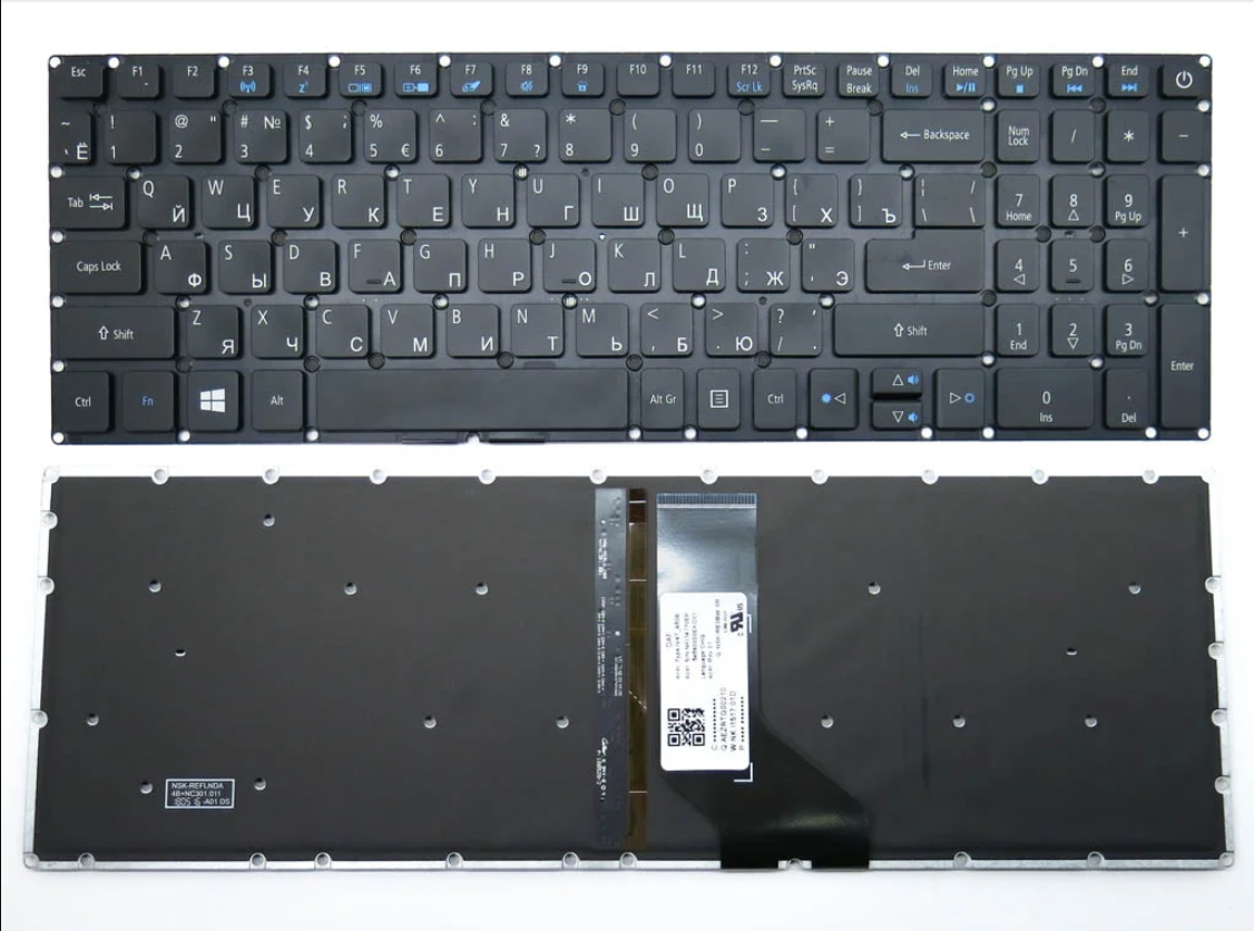 

Клавиатура для ноутбука Acer E5-522, E5-573 черная с подсветкой новая, Черный