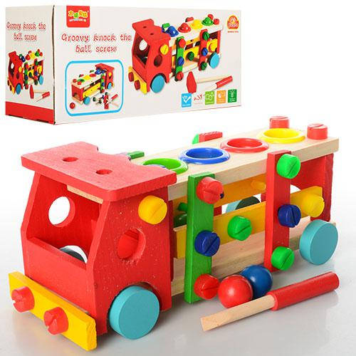 

Деревянная стучалка + каталочка + конструктор "Машинка" (3 в 1)