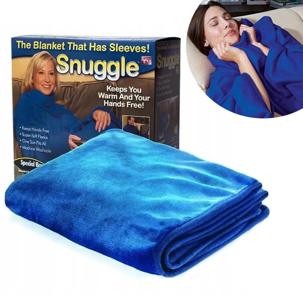 

Теплый плед с рукавами из флиса 140x190 см Snuggie / Одеяло-плед с рукавами, Синий