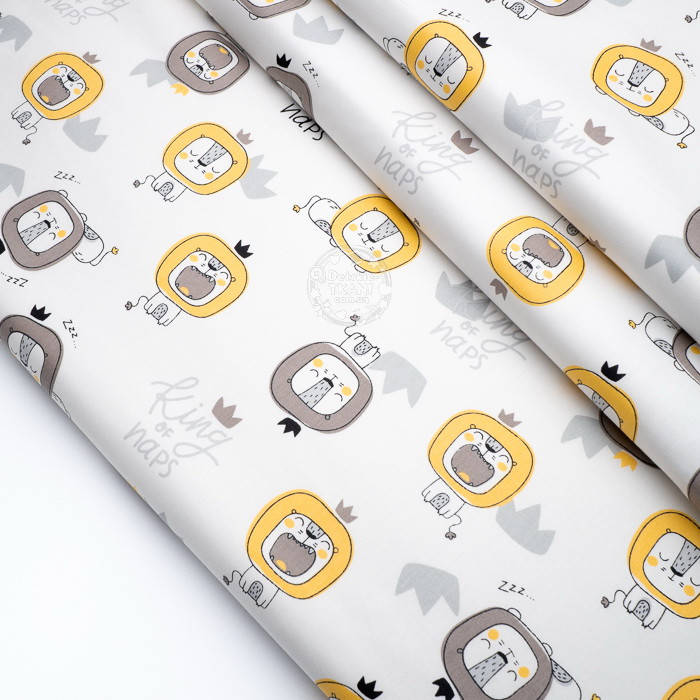 

Сатин ткань "Лев с короной" на белом фоне № 2632с, Белый