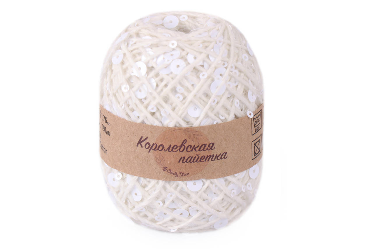 

Candу Yarn "Королевская пайетка на пухе норки", Белый № 901, 3мм+6мм