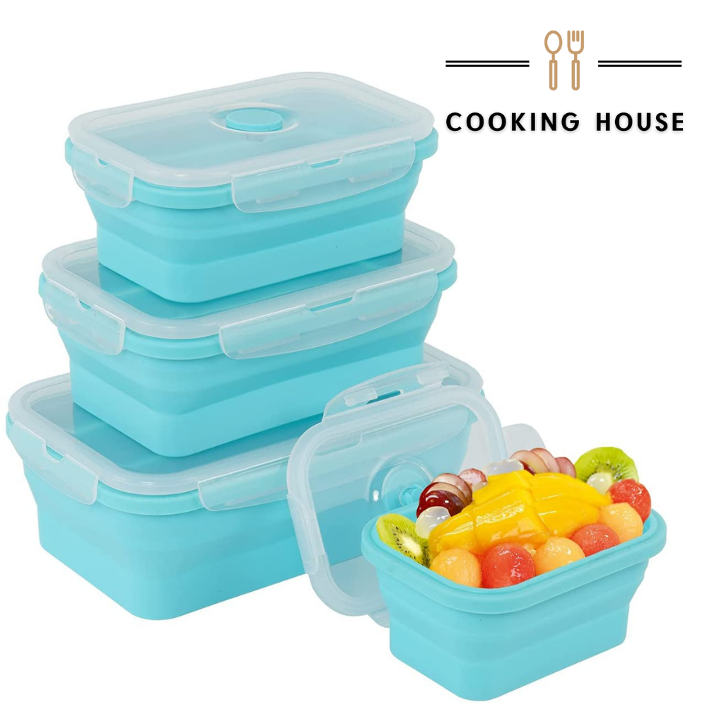 

Набор силиконовых контейнеров для хранения еды - 4шт Cooking House синие, Синий