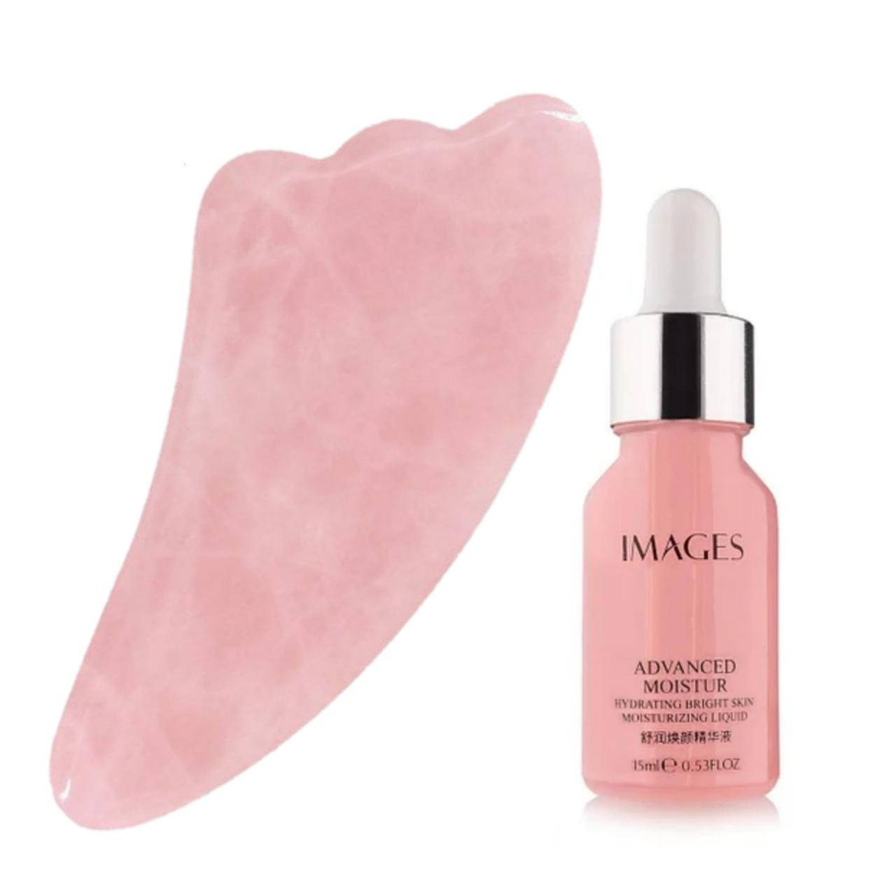 

Скребок "ГуаШа" из кварца и сыворотка с экстрактом розы для лица