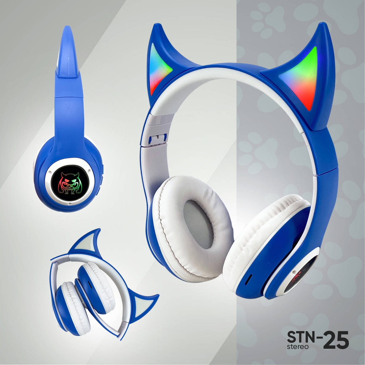 

Детские беспроводные bluetooth наушники STN-25 беспроводные блютуз наушники с ушками синие, Синий