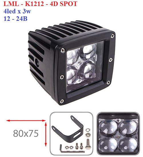 

Автомобильная фара прожектор K1212 - 4DS, 12-24В, 4led х 3w, светодиодная фара, оптика рабочего света, Черный