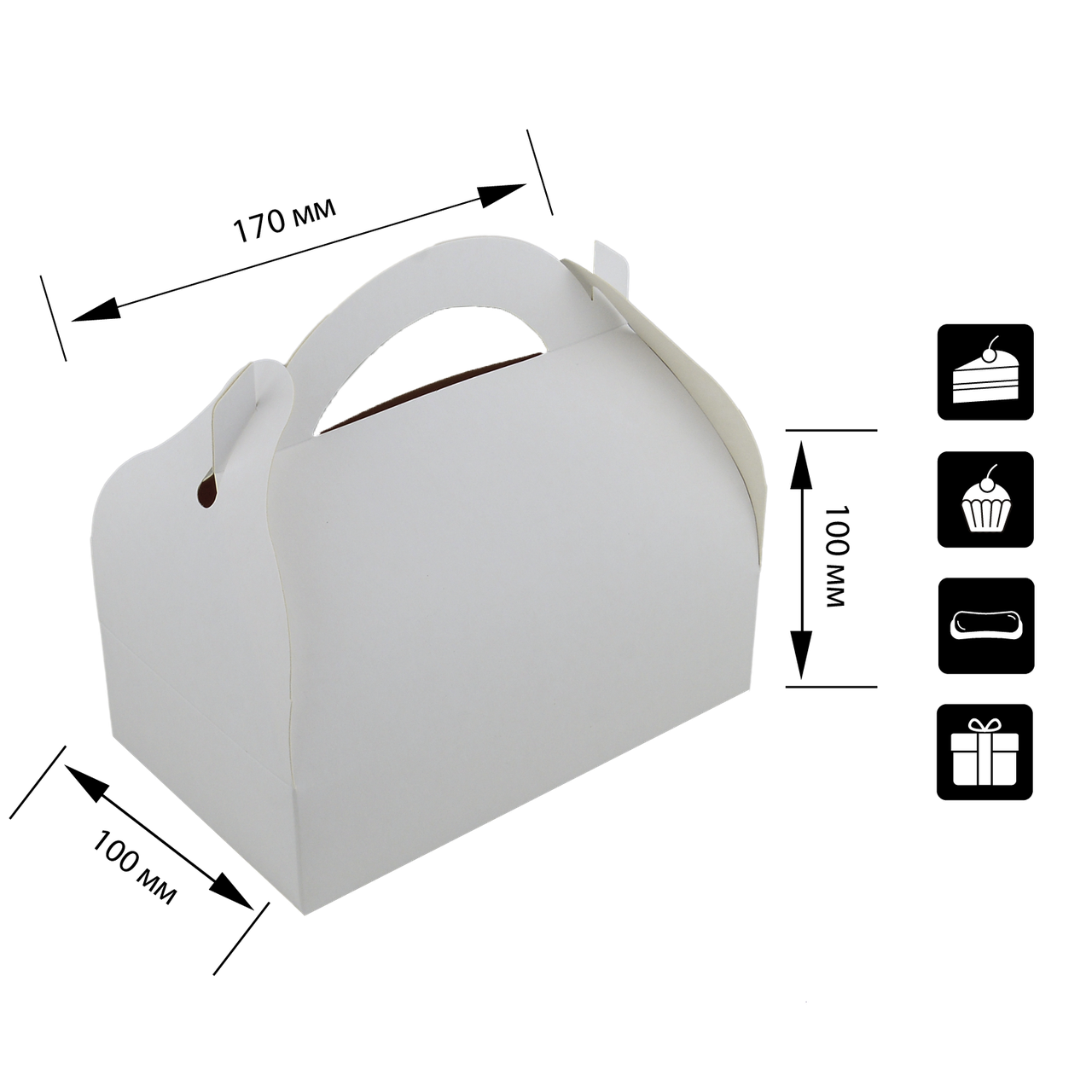 

Упаковка для кондитерских изделий с ручкой белая 100х170х100 мм, Белый