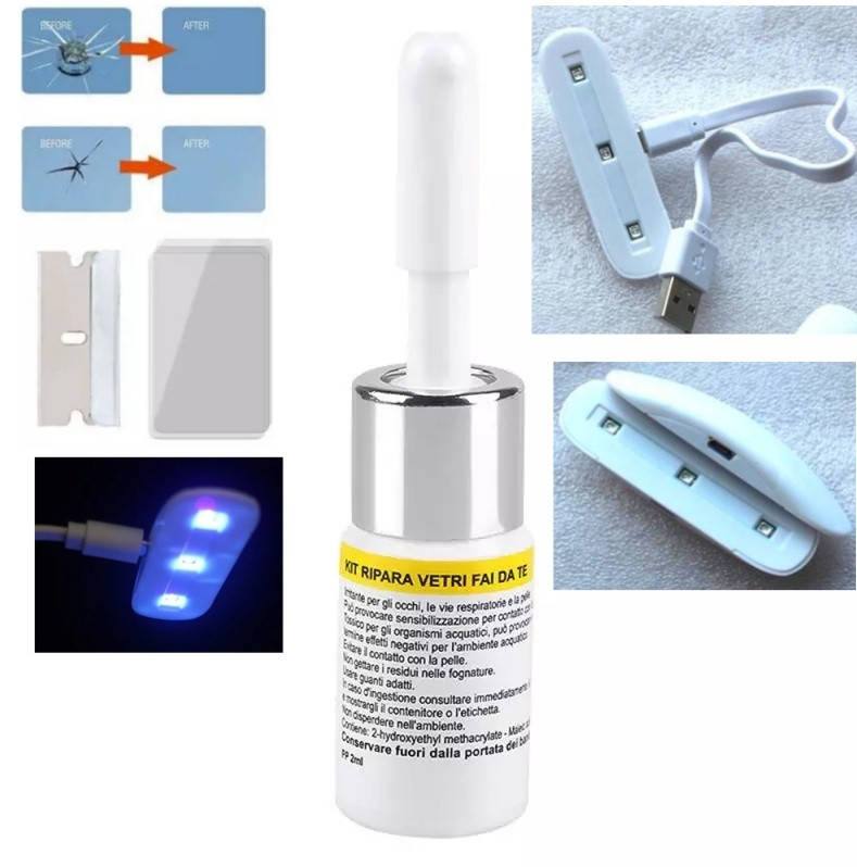 

Клей для ремонта трещин лобового стекла +лампа1шт, гель полимерный набор для ремонта трещин сколов паутин 4мл