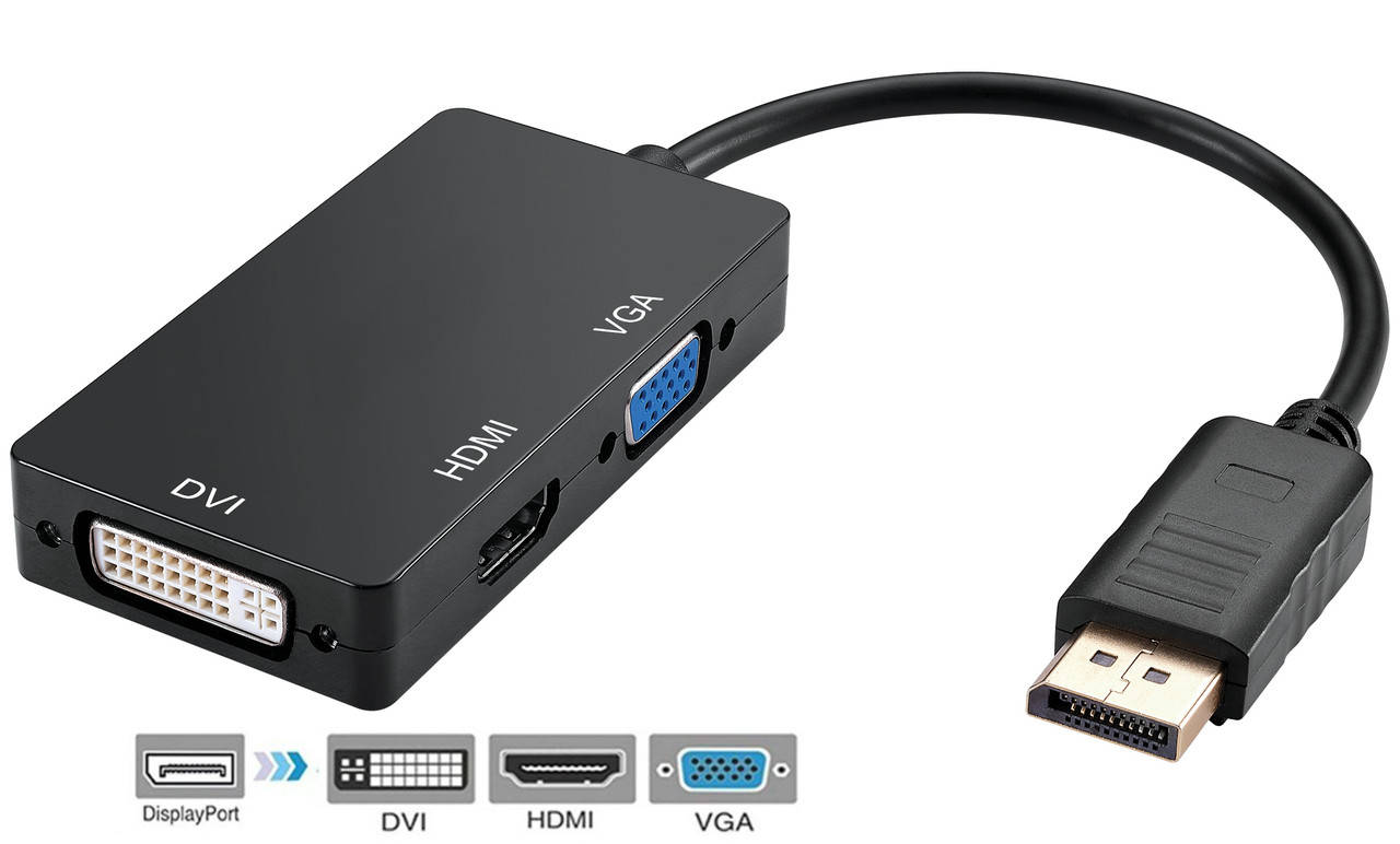 

Переходник 3 в 1 Display Port - HDMI / DVI / VGA Black