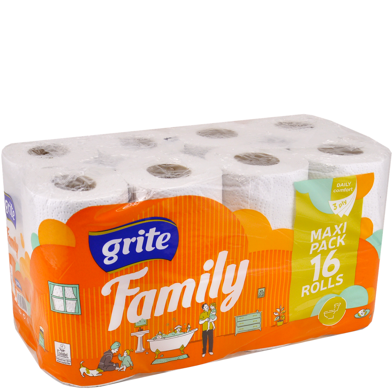 

Бумага туалетная Grite Family 3 слоя, 150 листов (уп/16шт), Светло-серый