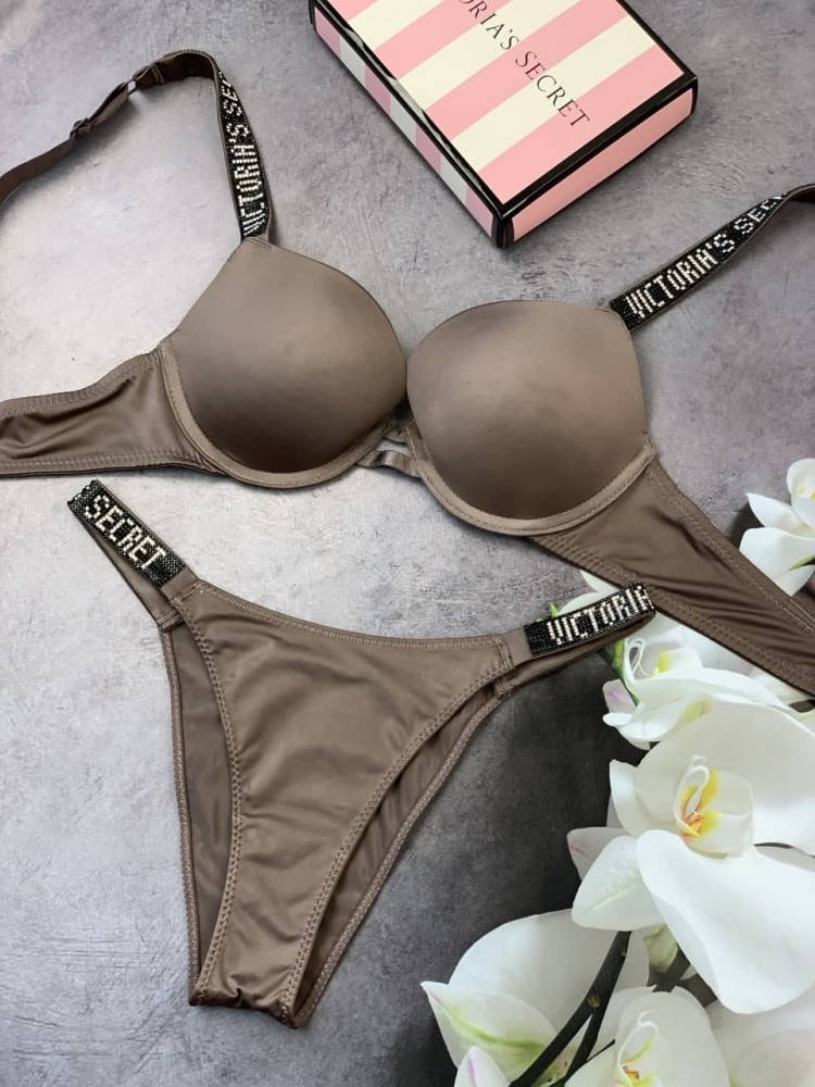 

Комплект женский Victoria’s Secret Model Rhinestone двойка топ+трусики Коричневый