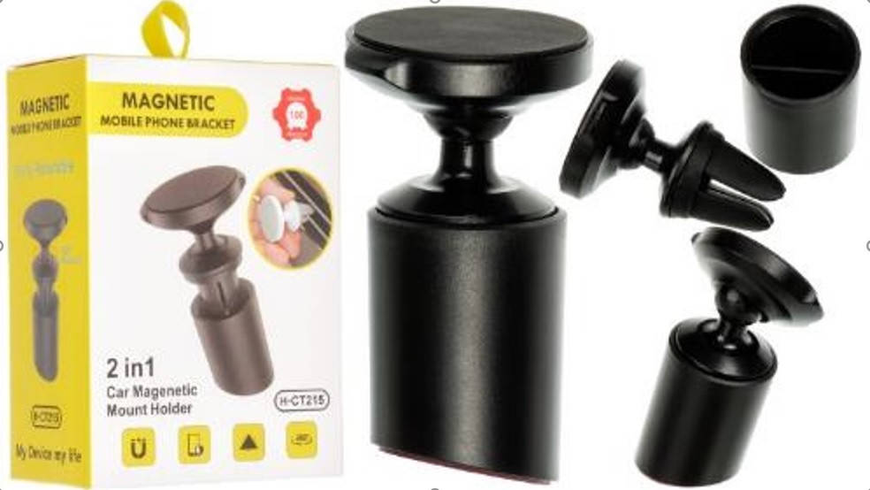 

Автодержатель для телефона магнитный CT215 2в1 (на скотче) Black, Черный