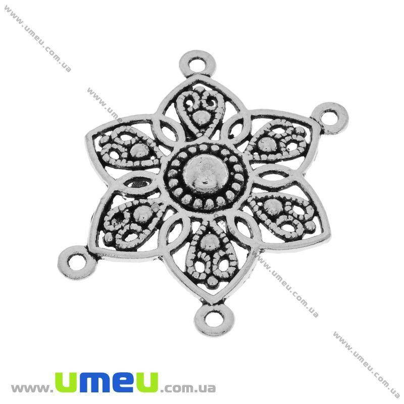 

Коннектор металлический Цветок, 32х29 мм, Античное серебро, 1 шт (KON-031446)