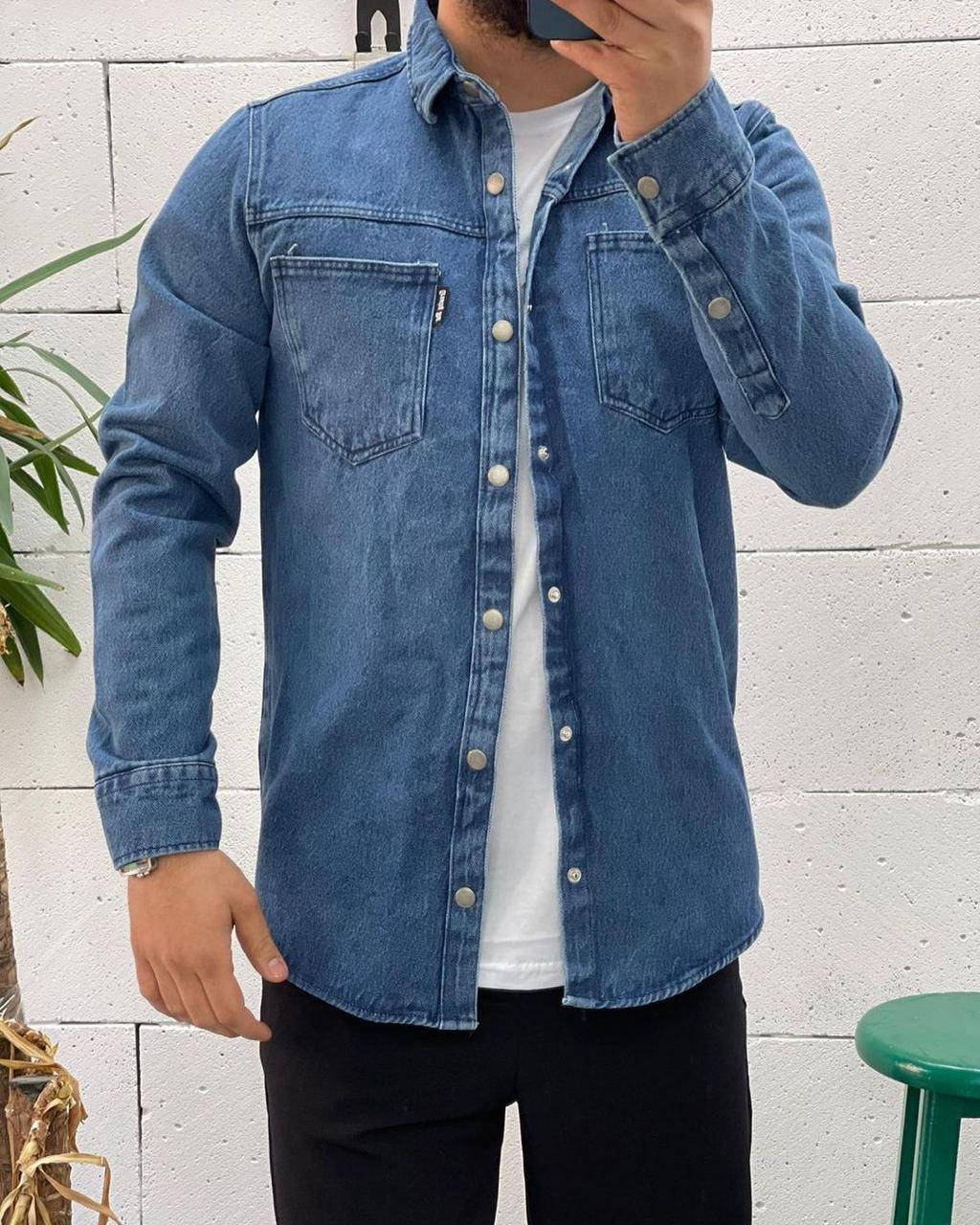 

Мужская стильная джинсовая рубашка синяя / premium XL, Синий