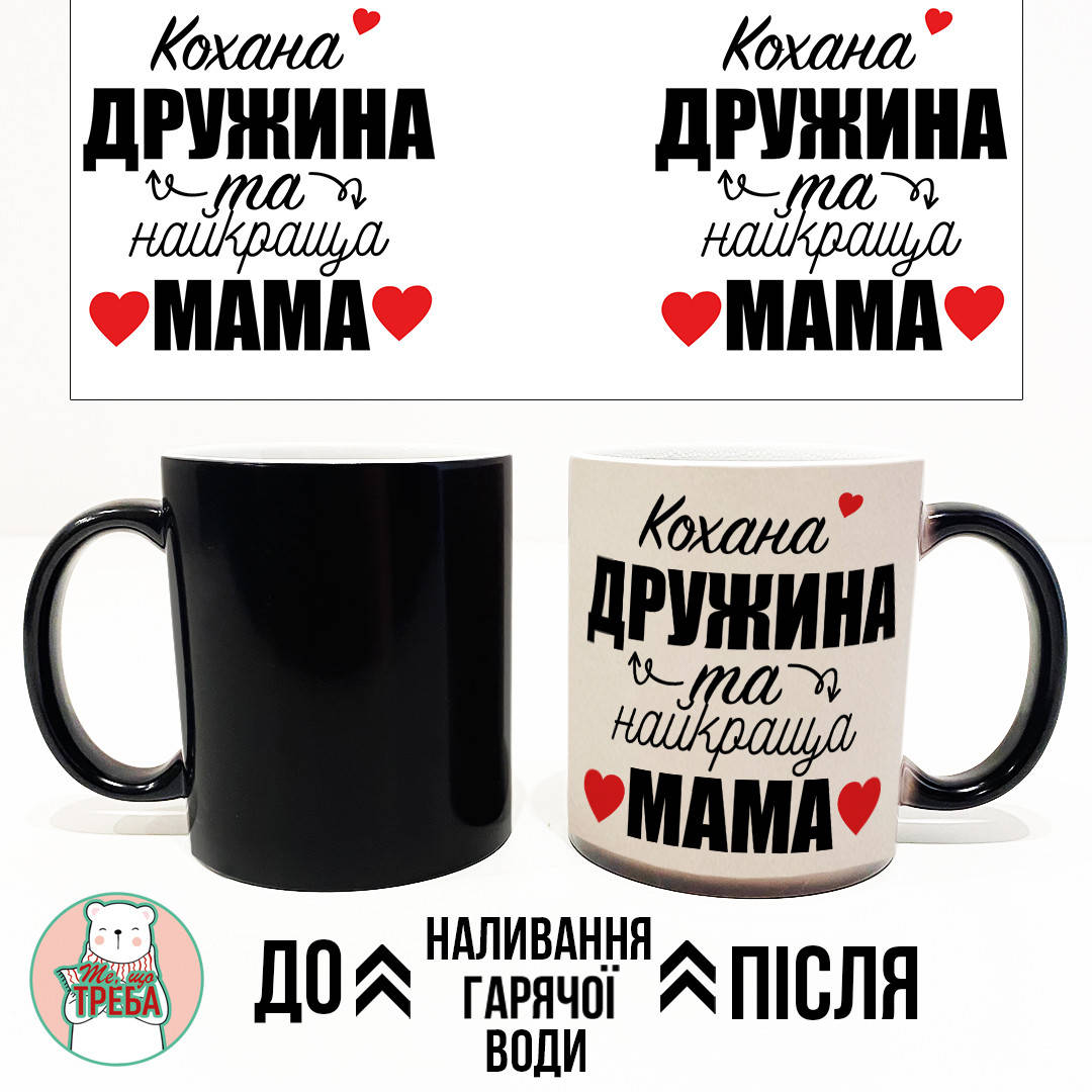 

Горнятко / чашка "Кохана дружина та найкраща мама" Хамелеон ЧОРНИЙ