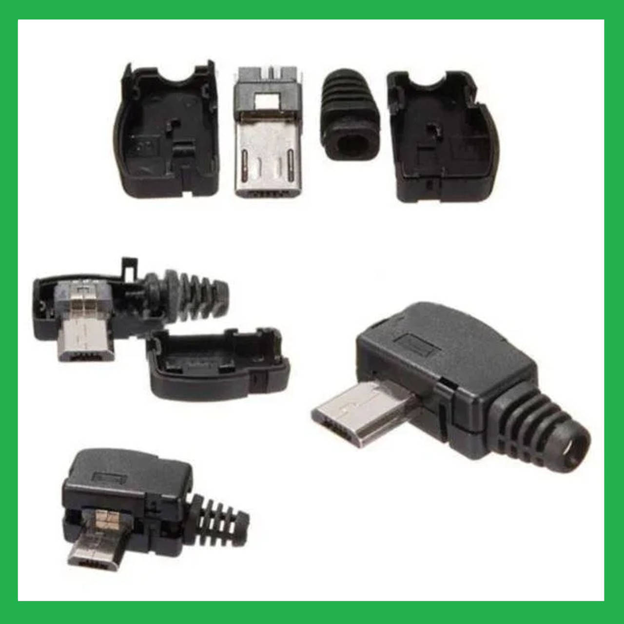 

Штекер micro USB 5pin угловой с корпусом и кабельным вводом, черный 1 шт.