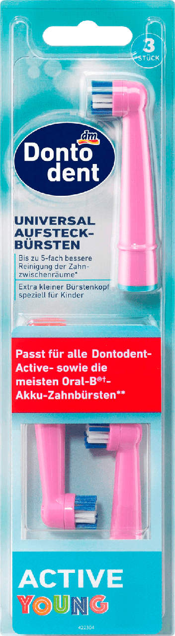 

Сменные насадки для электрической зубной щетки Dontodent Active Young (розовая), 3 шт.
