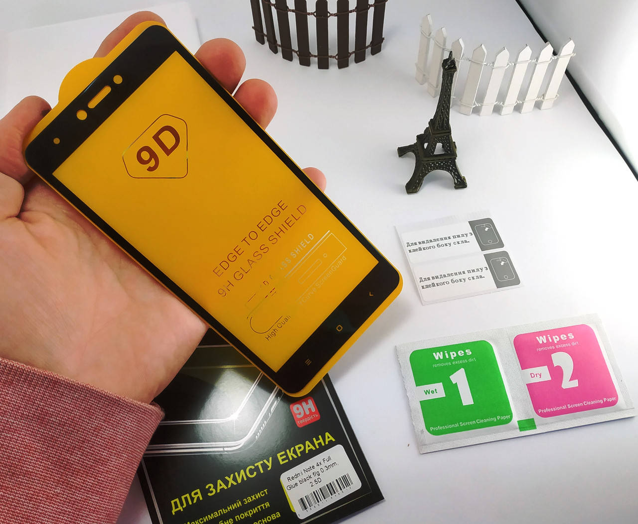 

Защитное стекло 9d для Xiaomi Redmi Note 4x (black) полная проклейка, Черный