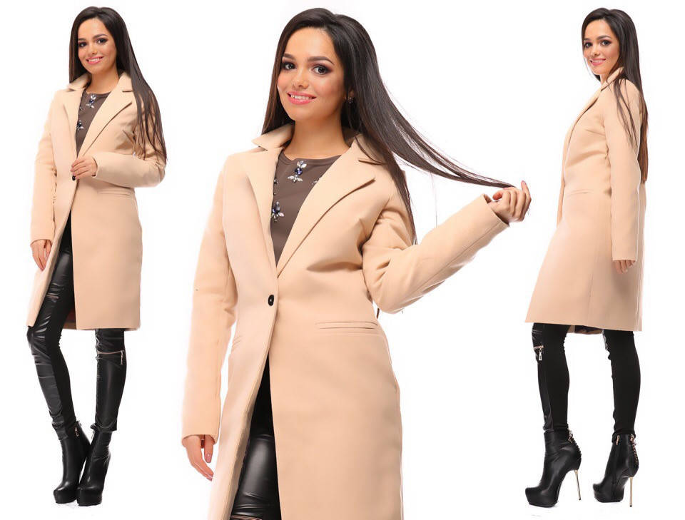 

Стильное классическое кашемировое пальто на одной пуговице с отложним воротом, Бежевый