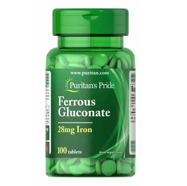

Железо глюконат, Ferrous Gluconate, Puritan's Pride, 28 мг, 100 таблеток (PTP-11200)