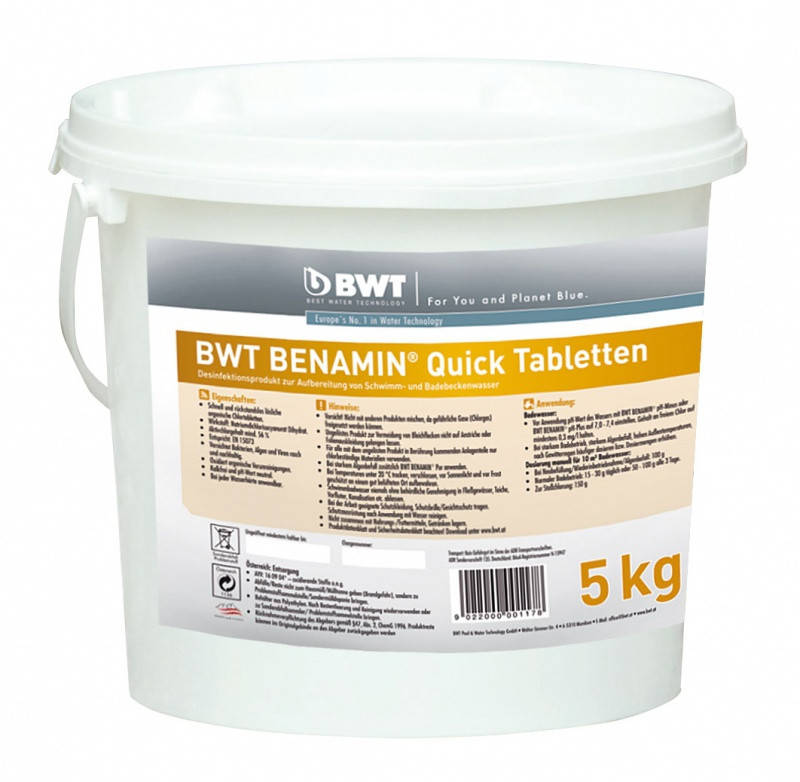 

Быстрорастворимый хлор BWT BENAMIN Quick таблетки 5 кг для бассейна