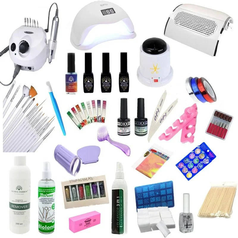 

Стартовый набор MAXI для маникюра и педикюра, покрытие ногтей гель лаком, лампа Sun X 54W, фрезер 65W