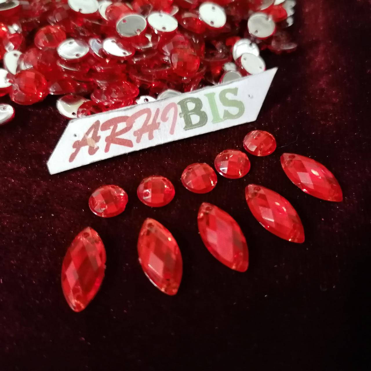 

Пришивные камни "лодочки" красные