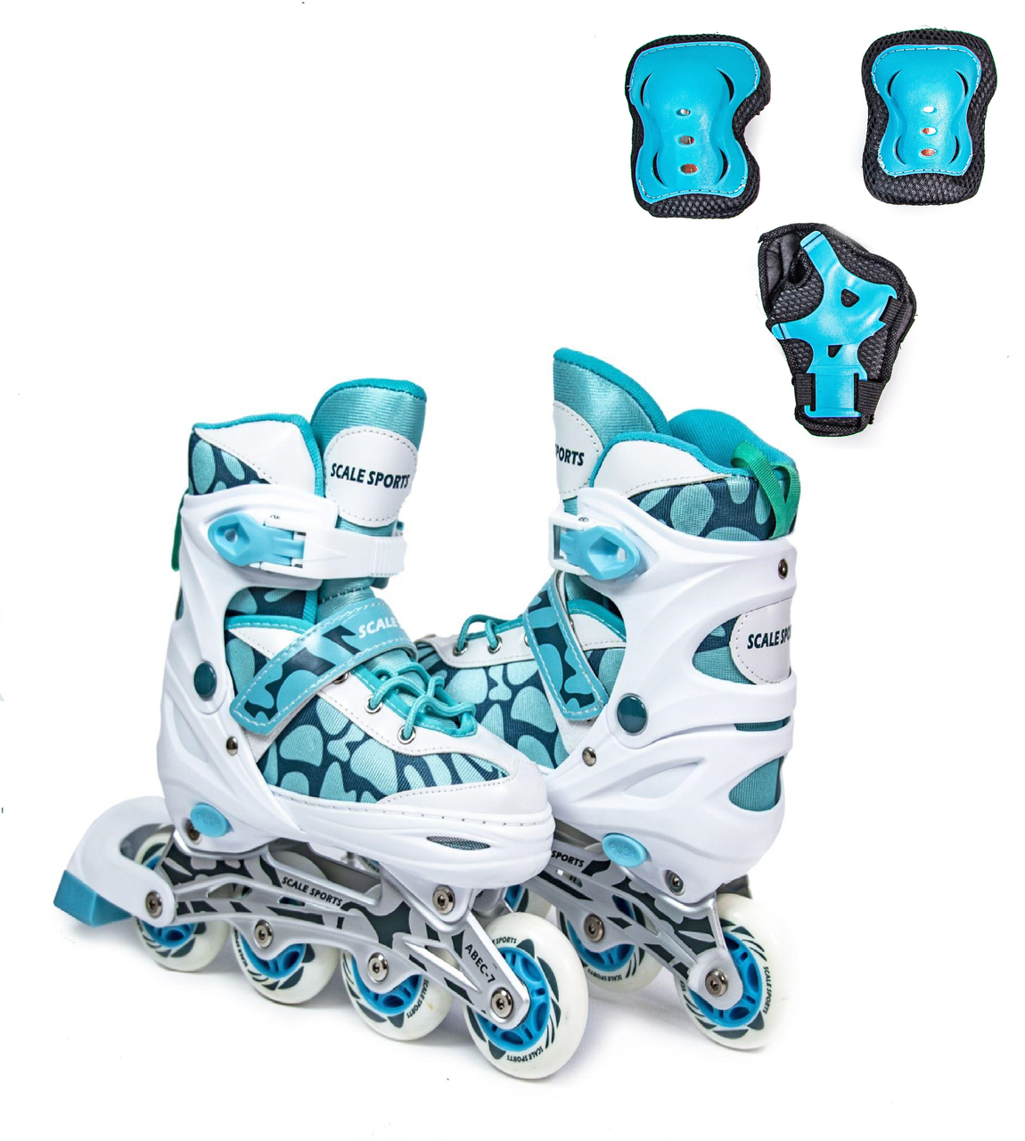 

Раздвижные ролики с набором защиты Scale Sports. Цвет Tiffany. Размер 29-33, Бирюзовый