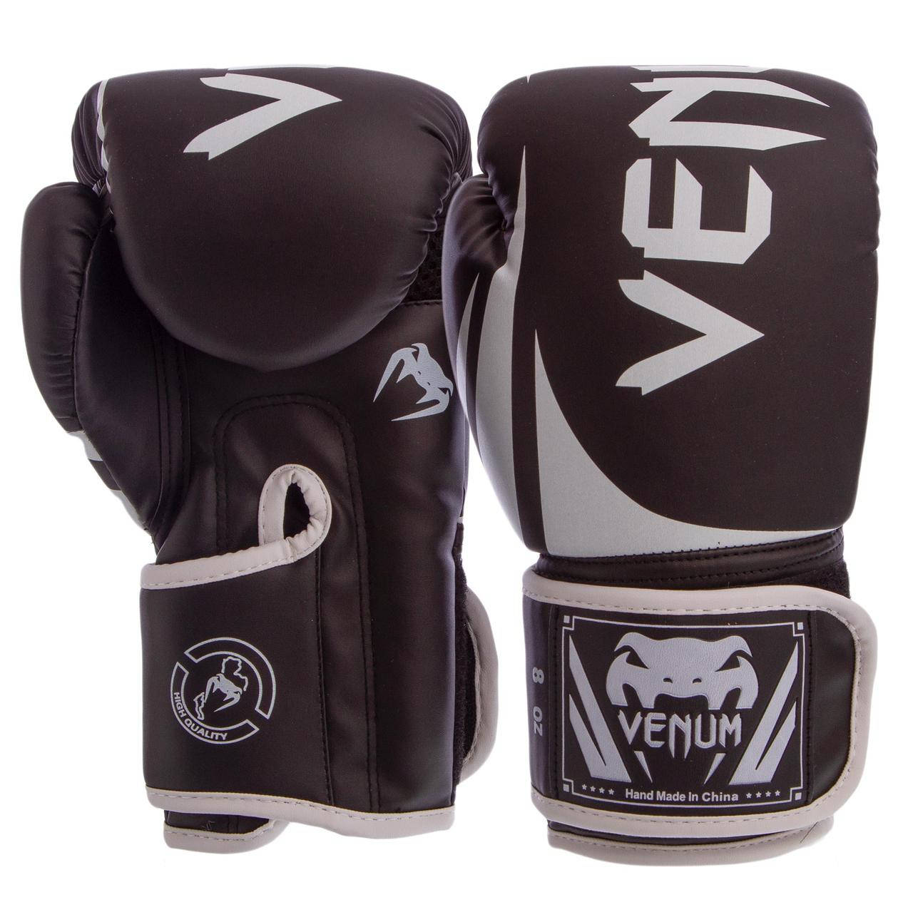 

Перчатки боксерские Venum (8,10,12 oz) полиуретан BO-8352 черный-белый 12