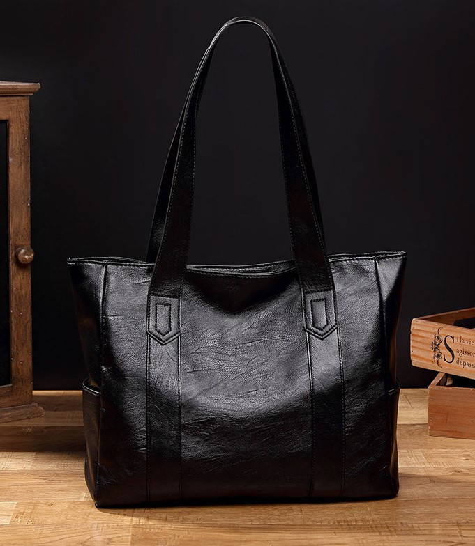 

Женская сумка на молнии черная большая с длинными ручками, Черный