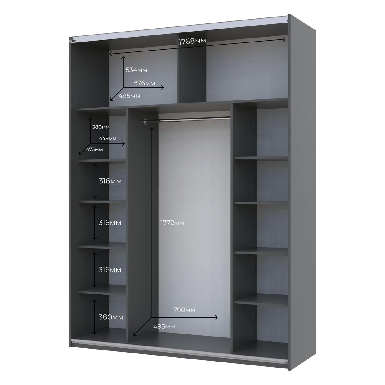 Шафа купе Doros G-Caiser Графіт Графіт 1 ДСП / 1 дзеркало 180х60х240 (42005088) 3