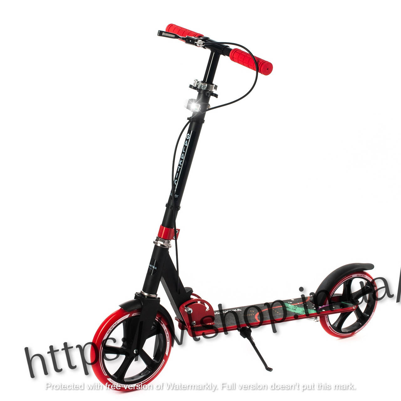 

Самокат Galaktika Scooter алюминиевый красный с фонариком